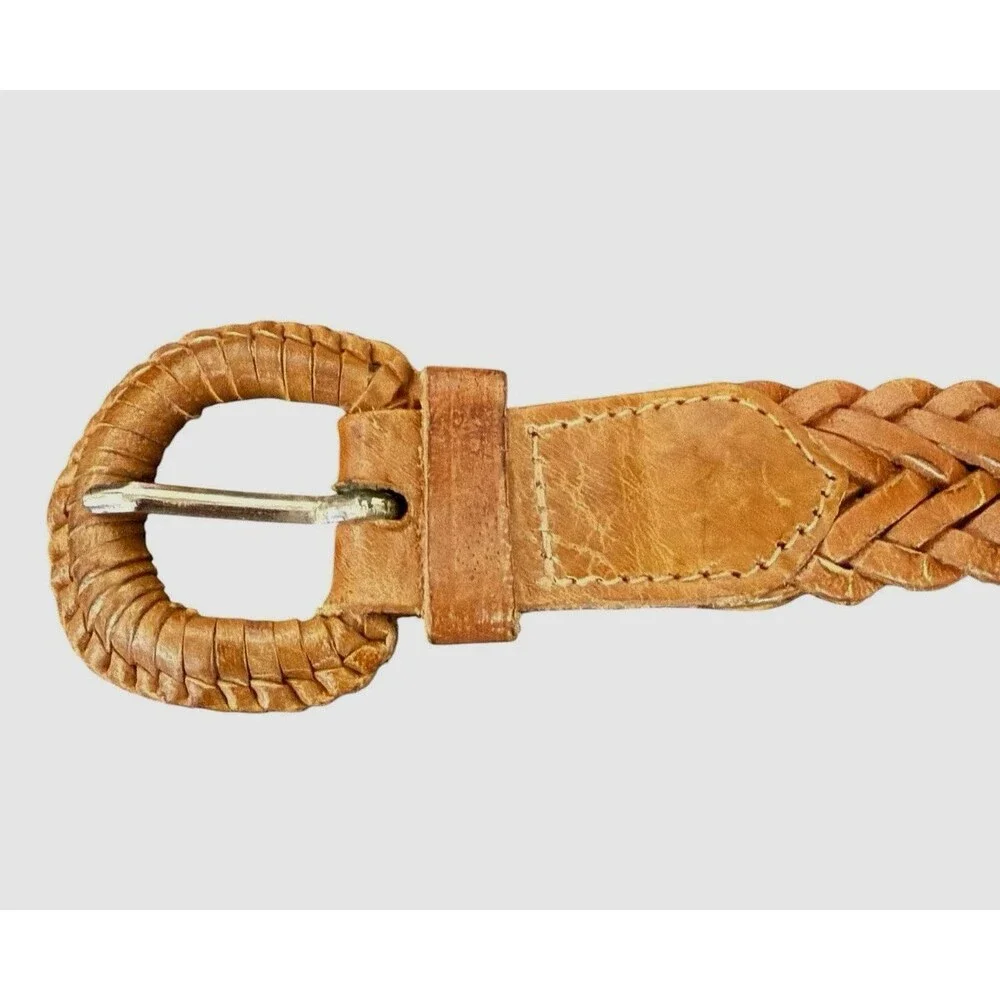 Southwestern Silver and Tan Thin Braided Leather Belt 36